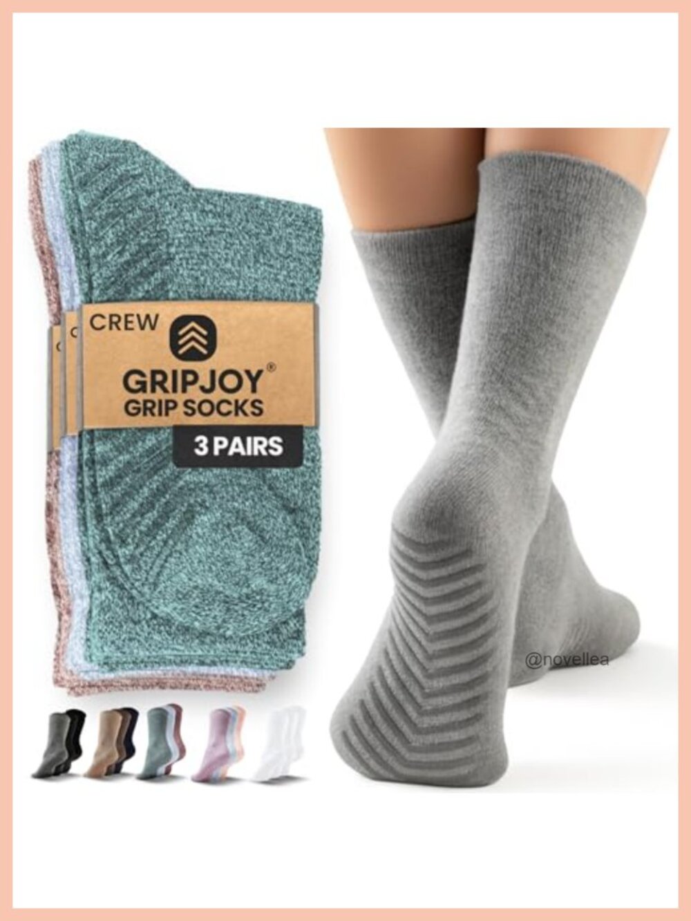 Non-Slip Gripper Socks Crew 3 Pairs 78% Cotton Yoga Pilates